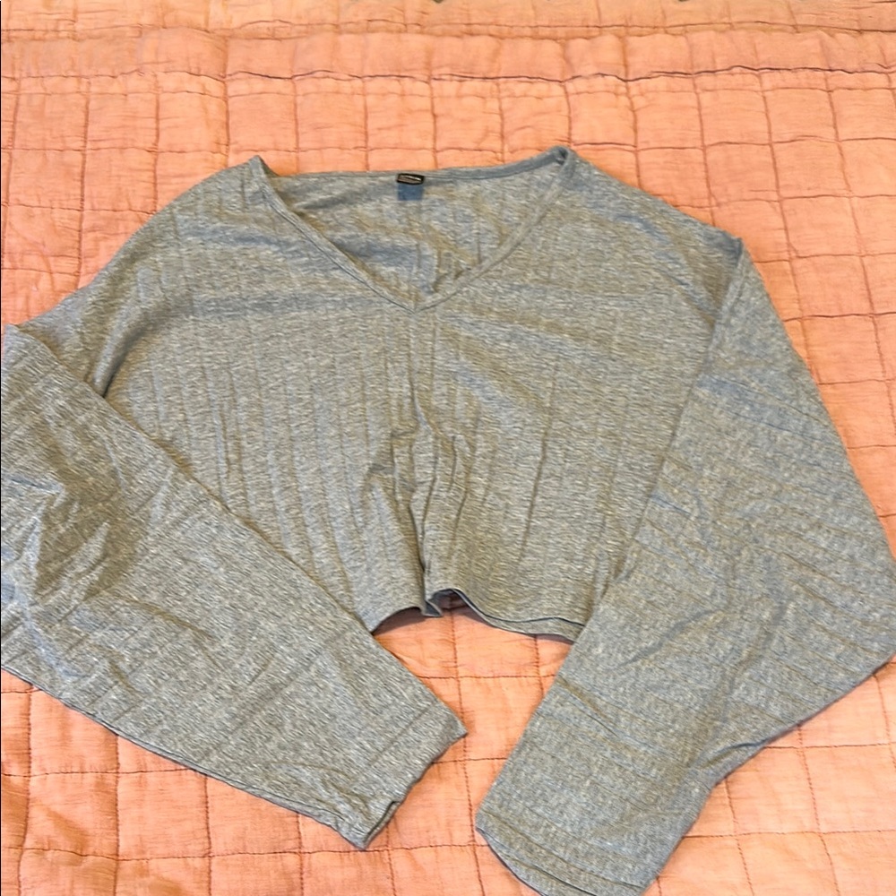 Gray V-Neck Women's Top
